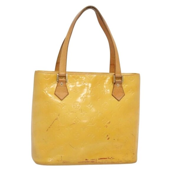 LOUIS VUITTON Monogram Vernis Houston Hand Bag Lime Yellow M91055 LV Auth 131741 - Picture 1 of 16
